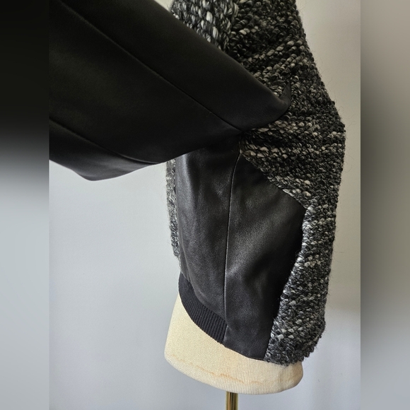 DANIER Black and White Wool Knit and Genuine Leather Moto Jacket. Size XS - Picture 4 of 14